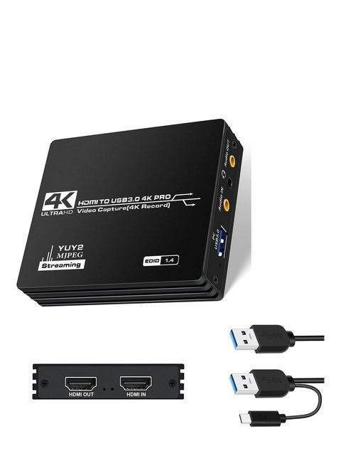 Video Capture Card, 4k Full HD 1080P@60FPS Video Recorder with Microphone 4K@60FPS HDMI Loop-Out, 4K@60Hz HDMI to USB 3.0 Audio Video Capture Card for Gaming/Live Streaming/Video Capture