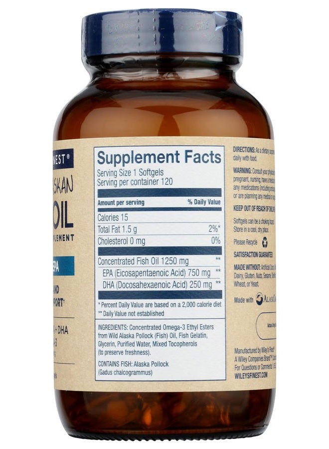 Wiley's Finest Wild Alaskan Fish Oil Peak EPA - Triple Strength Peak EPA and DHA - 1000mg Omega-3s, SQF-Certified - 120 Softgels (120 Servings) - Image 5