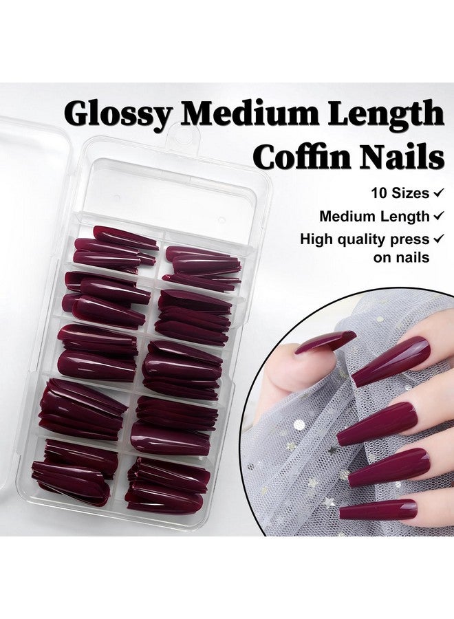 لايفيكس تول 120 قطعة من أظافر راقصة الباليه الطويلة الملونة على الأظافر متوسطة الطول، غطاء كامل من الأكريليك، أظافر صناعية كاذبة، عنابي عميق، متوسط، أظافر ضغط على التابوت للنساء والفتيات - Image 2