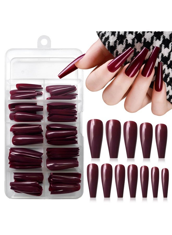لايفيكس تول 120 قطعة من أظافر راقصة الباليه الطويلة الملونة على الأظافر متوسطة الطول، غطاء كامل من الأكريليك، أظافر صناعية كاذبة، عنابي عميق، متوسط، أظافر ضغط على التابوت للنساء والفتيات - Image 1