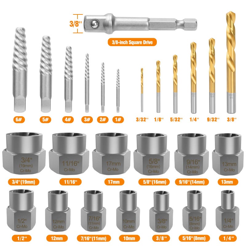 Eapele Bolt Extractor Set  Stripped Nut Remover Twist Sockets  Fit 3/8"" Square Drive With Solid Storage Case(26Pcs  Black) - Image 2