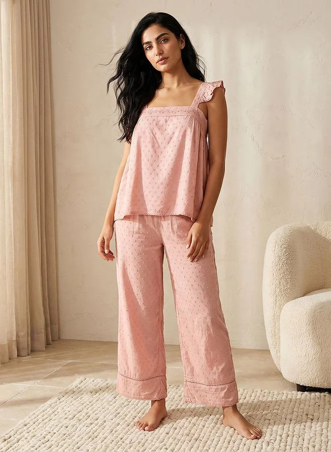 Splash FAV Pyjama Set Embroidered Top & Trousers Viscose