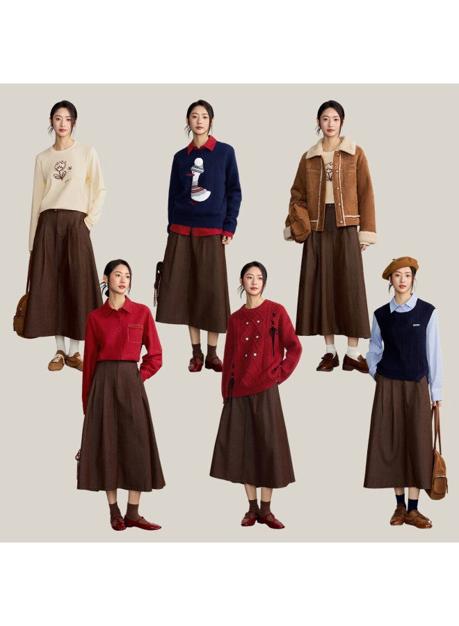 Inman Commuter Vintage A-line Denim Skirt For Women Autumn Winter High Waist Slim Fit Versatile Mid-length Skirt - Image 3
