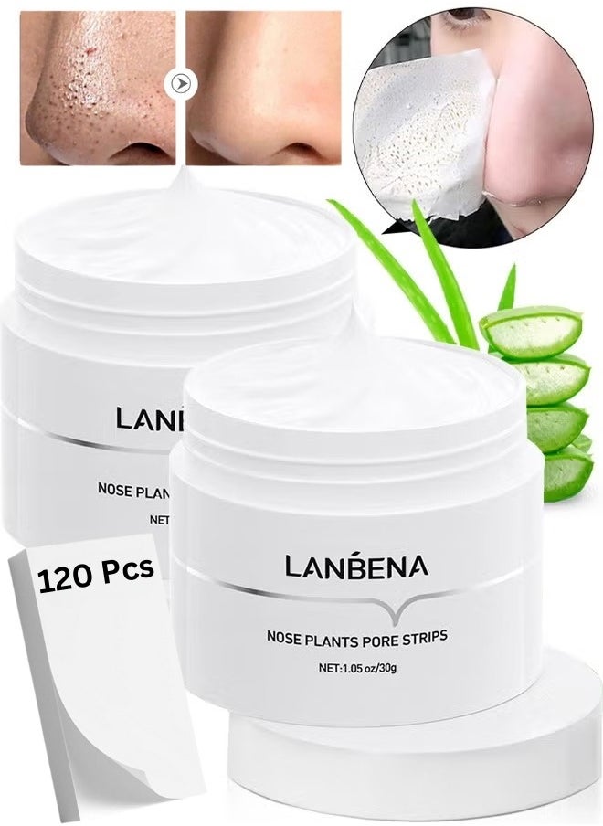 LANBENA 2 Pcs Blackhead Removal Mask (30g x 2) Nose Pore Strips Facial Pore Cleanser Blackhead Peel off Mask Reduce Blackheads Blackhead Strips & Blackheads Shrink Nose Plants Pore Strips Nasal Patch 120Pcs  - Image 1