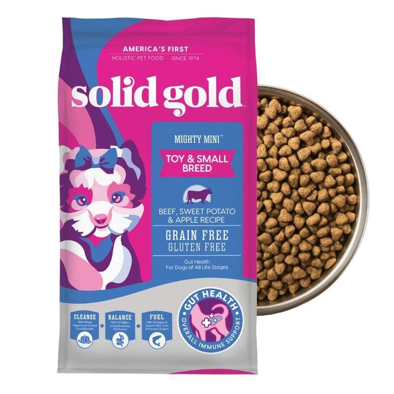 Solid Gold Toy & Small Breed Dry Dog Food Small Bites â€“ Real Beef, Grain Free, Gluten Free, High Fiber Kibble with Probiotics for Gut Health & Digestion Support â€“ Healthy Dog Food All Ages â€“ 11LB - Image 1