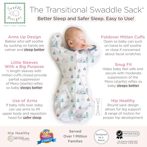 SwaddleDesigns Transitional Swaddle Sack Arms Up HalfLength Sleeves Mitten Cuffs Most Gradual Transition Swaddle for Newborns to Sleep Sack Large 69 mo 2124 lb Watercolor Mountains Trees - Image 3