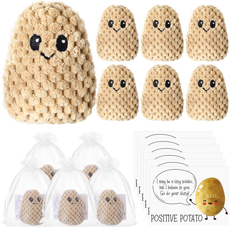 RoundFunny 6 Sets Mini Knitted Wool Potato Gift Funny Crochet Plush Potato with Positive Card Cute Support Gift for Friend Office Birthday Baby Shower Party Decor Classic - Image 3