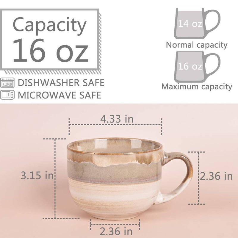 Bosmarlin Large Ceramic Coffee Mug Set Of 2  Stoneware Jumbo Latte Mugs For Office And Home  16 Oz  Dishwasher And Microwave Safe(Brown Grey  2) - Image 2