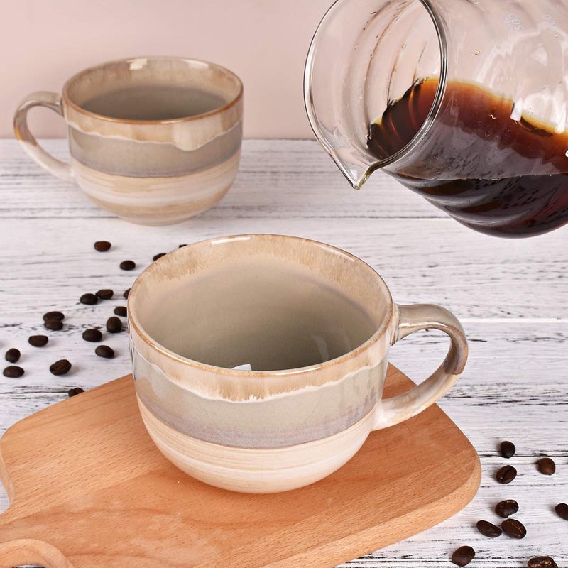 Bosmarlin Large Ceramic Coffee Mug Set Of 2  Stoneware Jumbo Latte Mugs For Office And Home  16 Oz  Dishwasher And Microwave Safe(Brown Grey  2) - Image 5