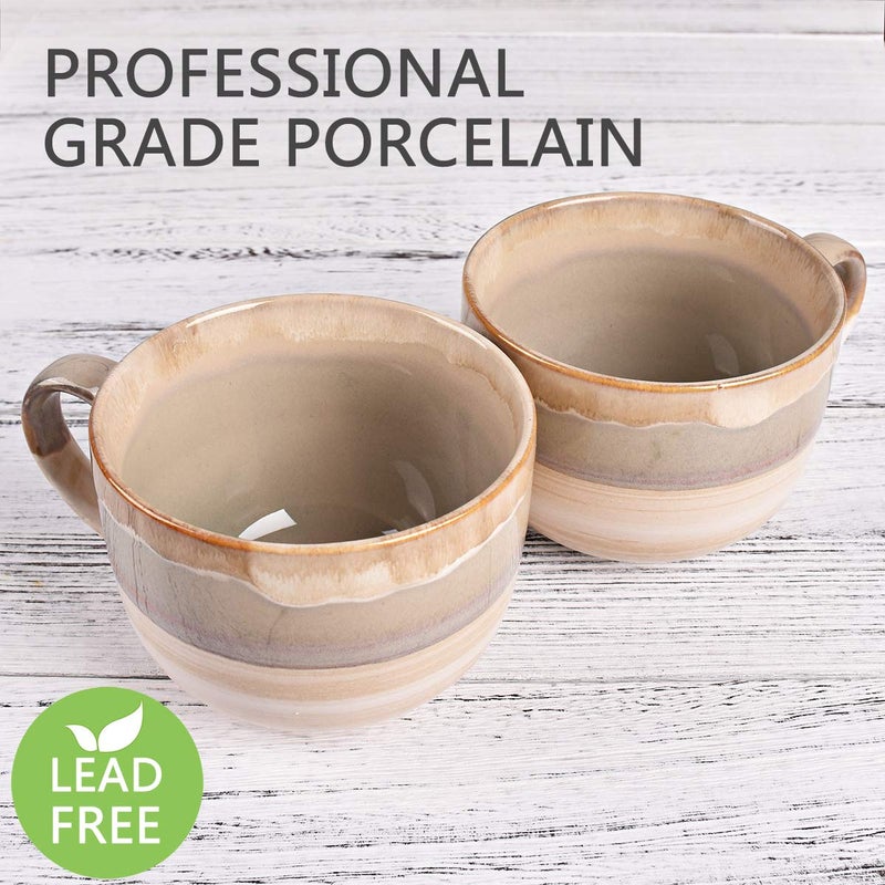 Bosmarlin Large Ceramic Coffee Mug Set Of 2  Stoneware Jumbo Latte Mugs For Office And Home  16 Oz  Dishwasher And Microwave Safe(Brown Grey  2) - Image 3