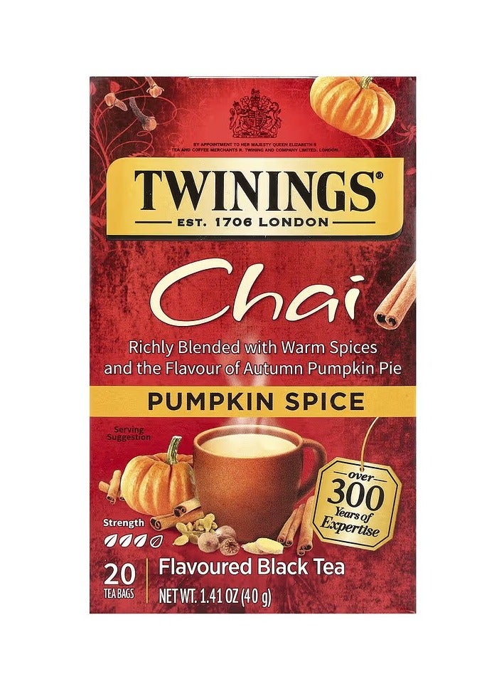 شاي أسود بنكهة تشاي، توابل اليقطين، 20 كيس شاي، 1.41 أونصة (40 جم)