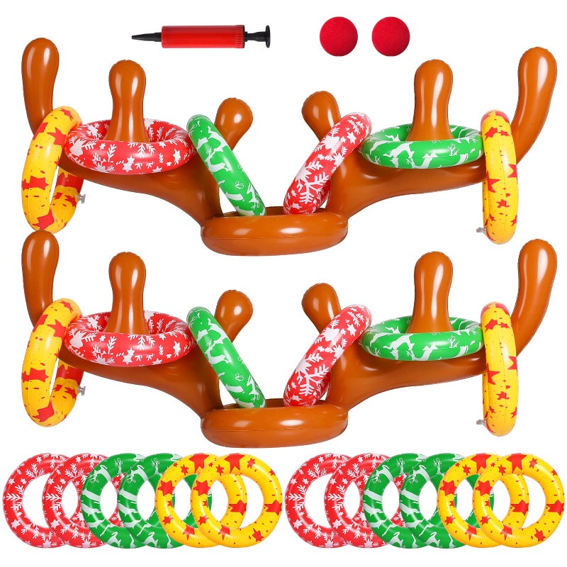 MGparty Christmas Inflatable Reindeer Antler Toss Game for Xmas Kids Teens Party Favors Supplies Outdoor Indoor Ring Toss Game - Image 1