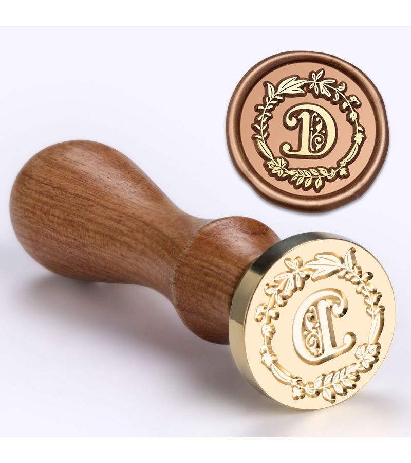 1 Set Wax Seal Stamp Wreath Letter C Pomelo Wood Handle Clasp 26 English Letter Fire Paint Seal For Wedding Invitations Envelope Cards Gift Packaging Scrapbooks - Image 3