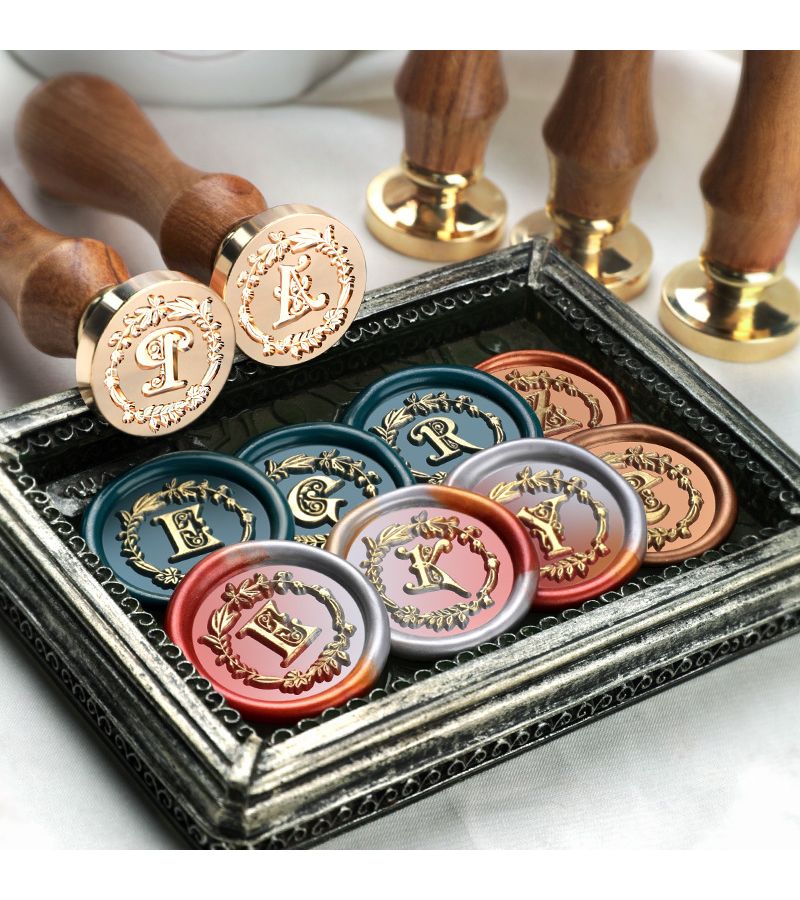 1 Set Wax Seal Stamp Wreath Letter C Pomelo Wood Handle Clasp 26 English Letter Fire Paint Seal For Wedding Invitations Envelope Cards Gift Packaging Scrapbooks - Image 4