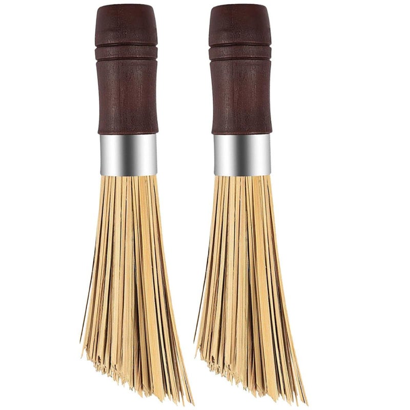 Brown Rubber Handle Steel Ring Kitchen Pot Brush 2 Pack Multi Use Scrubbing Brush for Cookware Wok Dish Cleaning - Image 2