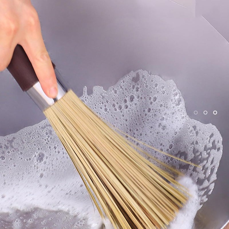 Brown Rubber Handle Steel Ring Kitchen Pot Brush 2 Pack Multi Use Scrubbing Brush for Cookware Wok Dish Cleaning - Image 5