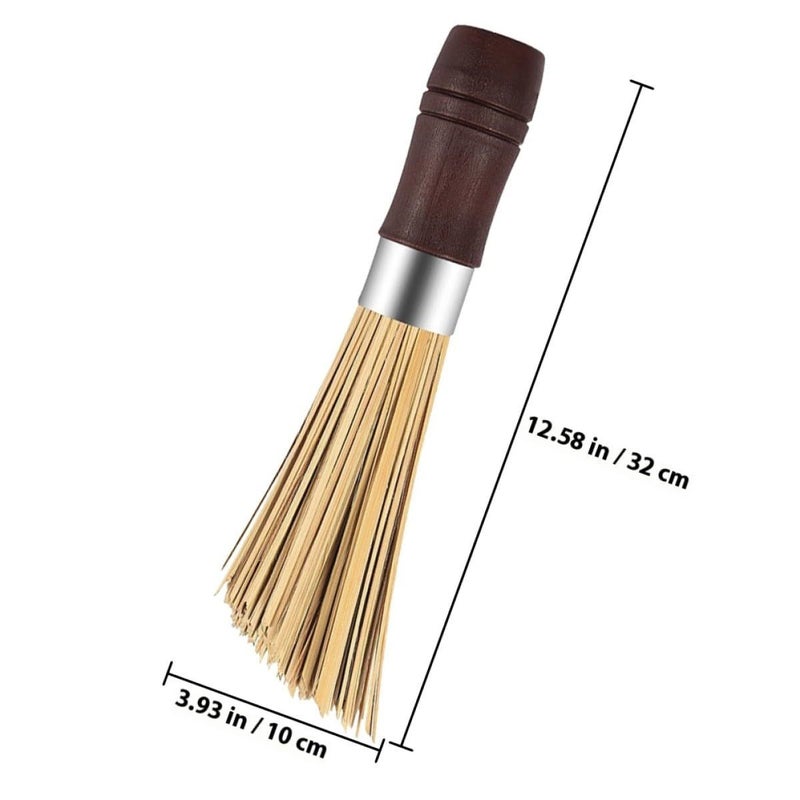 Brown Rubber Handle Steel Ring Kitchen Pot Brush 2 Pack Multi Use Scrubbing Brush for Cookware Wok Dish Cleaning - Image 3