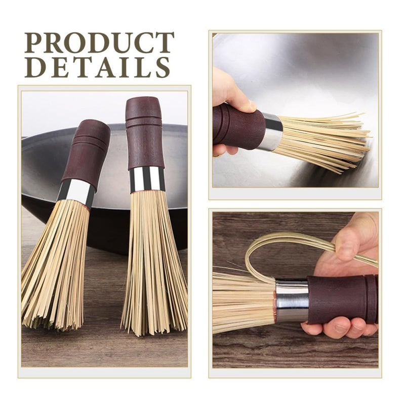 Brown Rubber Handle Steel Ring Kitchen Pot Brush 2 Pack Multi Use Scrubbing Brush for Cookware Wok Dish Cleaning - Image 4