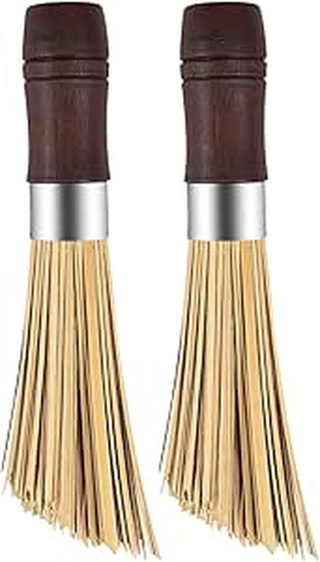 Brown Rubber Handle Steel Ring Kitchen Pot Brush 2 Pack Multi Use Scrubbing Brush for Cookware Wok Dish Cleaning - Image 1