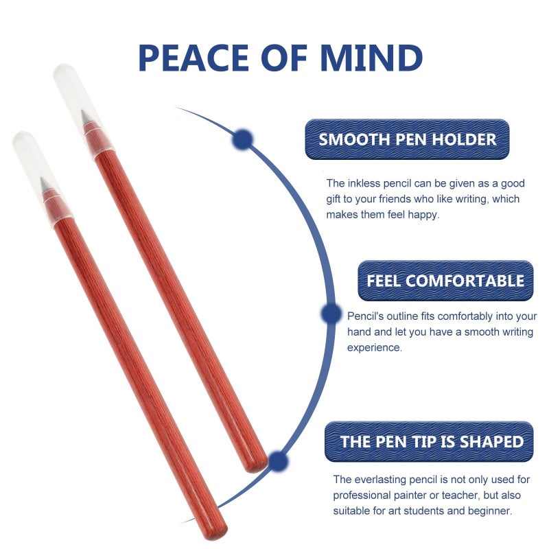 Eternal Metal Sketching Pencils 2pcs Red Sandalwood Reusable Erasable Drawing Tools - Image 4
