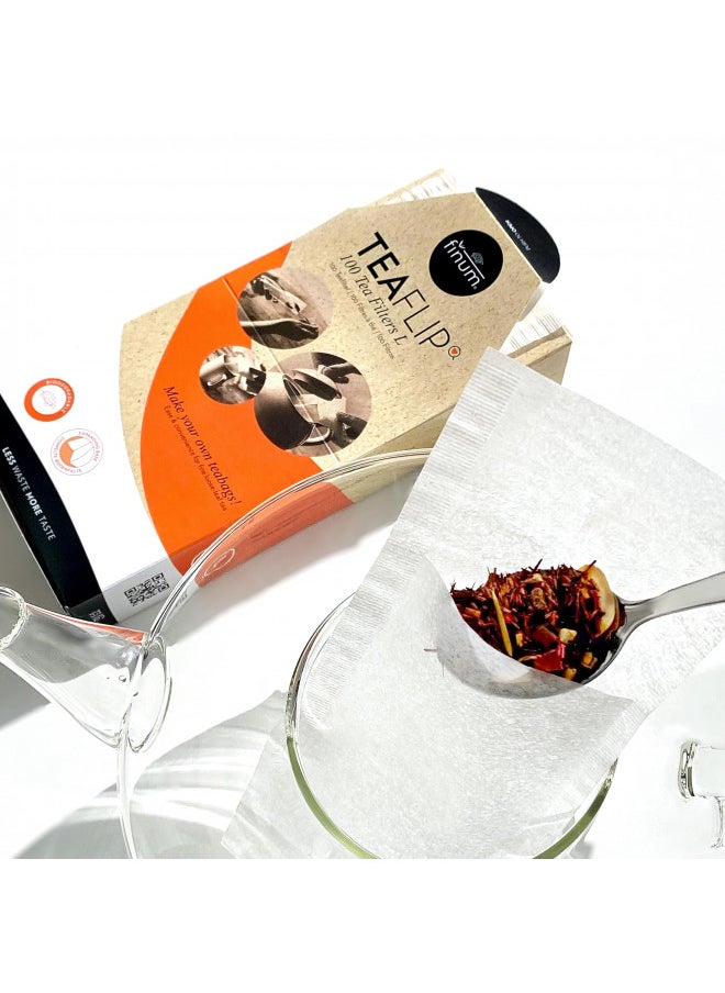 Finum Disposable Paper Tea Filter Bags for Loose Tea, White, Large, 100 Count