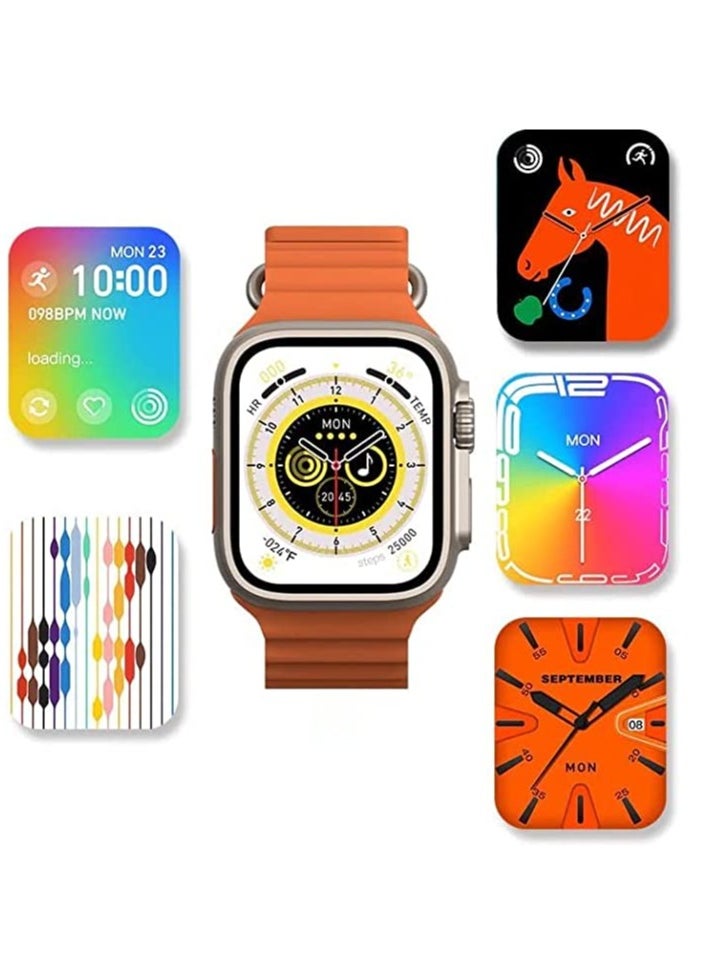 W&O x8 Ultra Smart Watch Series 8 NFC Body Temperature Monitor Bluetooth Call Wireless charging Touch Screen 2.08" HD Screen IOS & android for men and women - orange