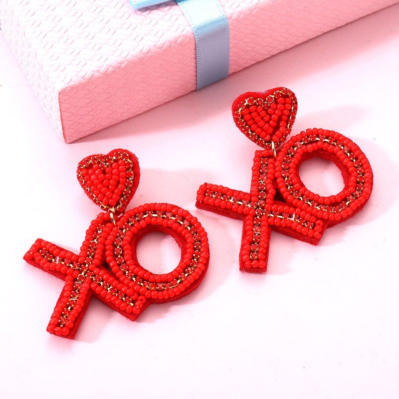 ARATLENCH Heart Earrings for Women Hypoallergenic Beaded Statement Dangle Earrings Boho Handmade Red Love Heart Bead Drop Dangling Earrings Valentineâ€™s Day Earrings Jewelry Gift (Hear XO Earrings) - Image 3