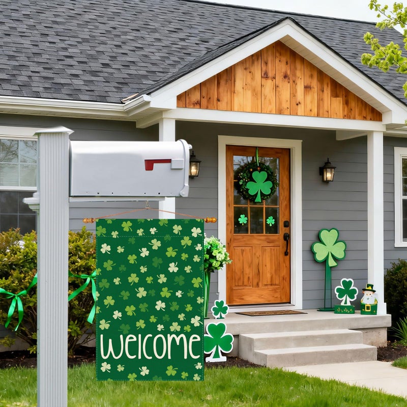 ZAEW Welcome St. Patrick's Day Green Shamrocks Clovers Garden Flag Yard Flag 12x18 Inch Double Sided Small Mini Yard Outdoor Outside Holiday Decoration - Image 5