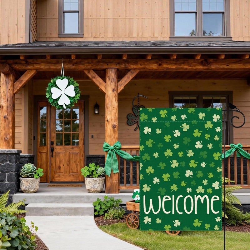 ZAEW Welcome St. Patrick's Day Green Shamrocks Clovers Garden Flag Yard Flag 12x18 Inch Double Sided Small Mini Yard Outdoor Outside Holiday Decoration - Image 3