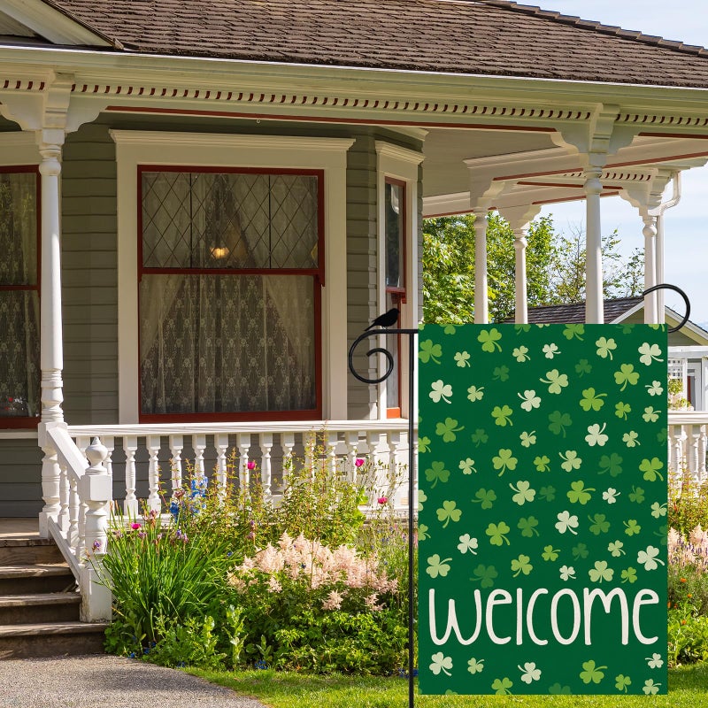 ZAEW Welcome St. Patrick's Day Green Shamrocks Clovers Garden Flag Yard Flag 12x18 Inch Double Sided Small Mini Yard Outdoor Outside Holiday Decoration - Image 4