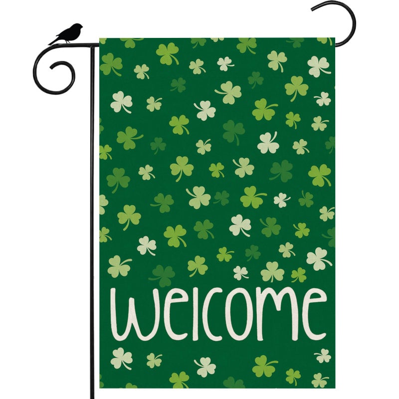 ZAEW Welcome St. Patrick's Day Green Shamrocks Clovers Garden Flag Yard Flag 12x18 Inch Double Sided Small Mini Yard Outdoor Outside Holiday Decoration - Image 1