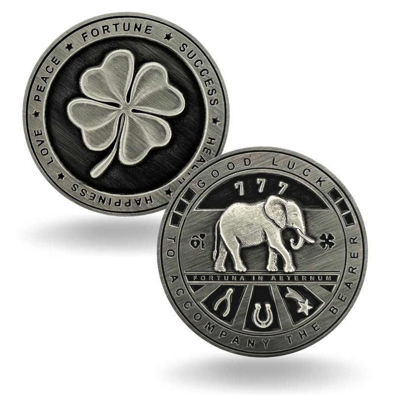 Luck Lab Two Sided Lucky Coin Featuring One Side with a Four Leaf Clover and One Side with Elephant and Lucky Symbols 15 inches - Image 4