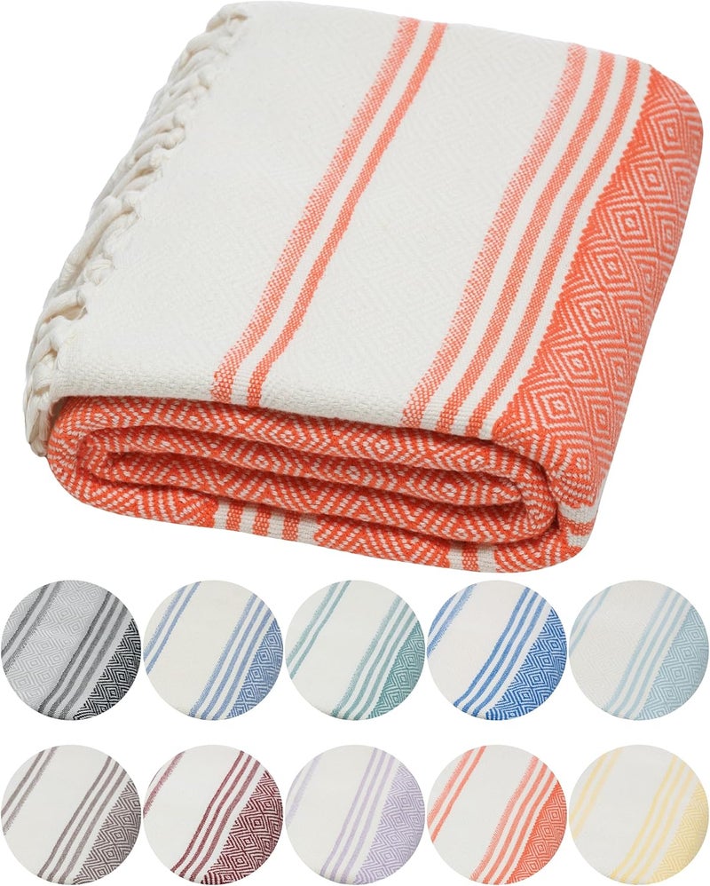 DEMMEX Certified 100% Organic Turkish Cotton Beach and Bath Towel - Hammam Peshtemal Towel, Blanket - Oversized, Quick Dry, Sand Free, Compact -Diamond Weave, Prewashed, Made in Turkey, 180x90, Coral - Image 1