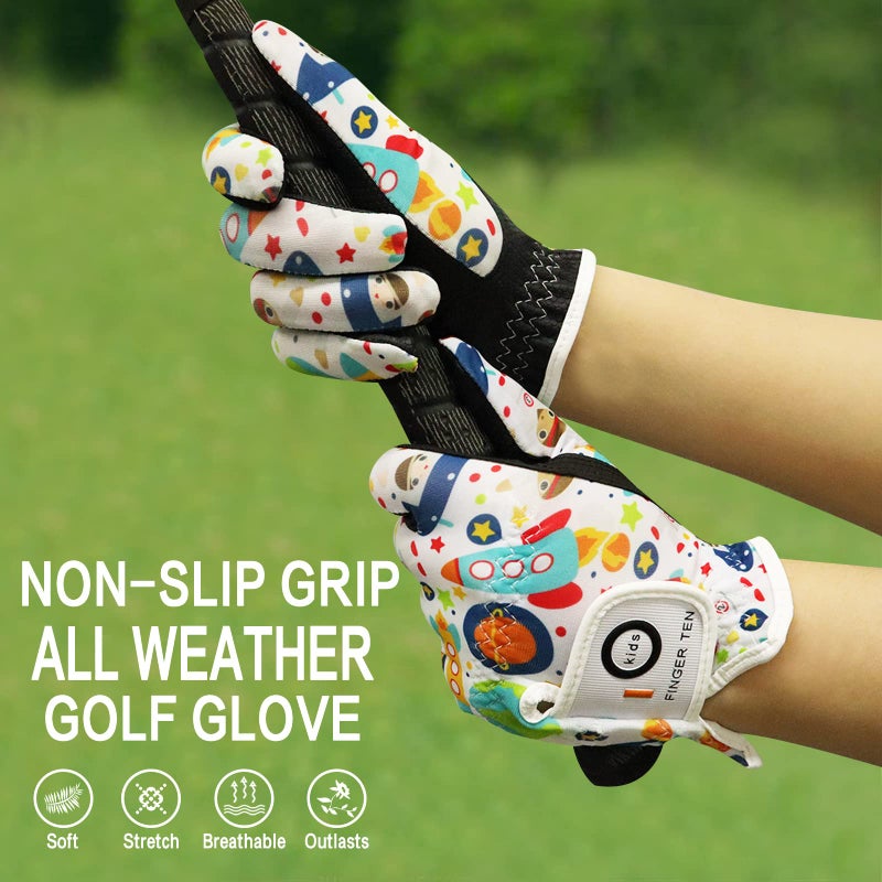 FINGER TEN Golf Gloves for Kids Boys Girls Both Left Right Hand Value 1 Pair, Toddler Junior Youth Golf Glove White Green Black (White&Black, X-Large) - Image 4