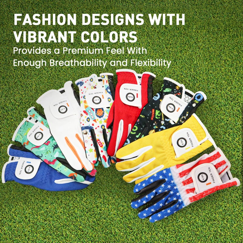 FINGER TEN Golf Gloves for Kids Boys Girls Both Left Right Hand Value 1 Pair, Toddler Junior Youth Golf Glove White Green Black (White&Black, X-Large) - Image 5