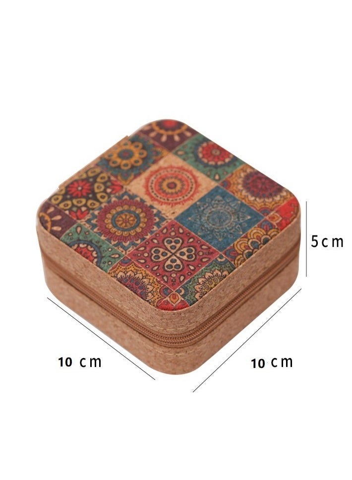 صندوق تخزين مجوهرات صغير محمول للسفر. طراز بوهيمي، تصميم شبكي قديم بتسعة مربعات. تخزين السفر الأساسي - Image 2