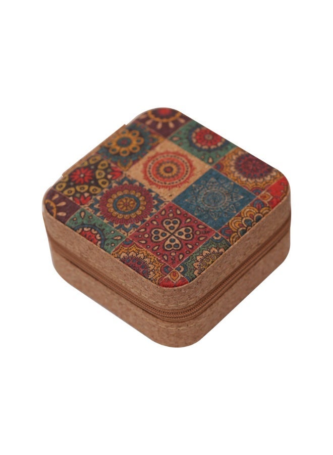 صندوق تخزين مجوهرات صغير محمول للسفر. طراز بوهيمي، تصميم شبكي قديم بتسعة مربعات. تخزين السفر الأساسي - Image 1