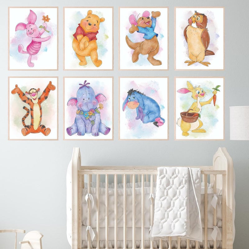 BigWig Prints ALAYRA Winnie the Pooh Nursery Decor - Winnie The Pooh Poster, Baby Shower Decorations, Poo Bear Nursery Decor Wall Art, Piglet, Tigger, Eeyore, Rabbit, Owl, Roo - Set of 8 (8x10) Unframed - Image 3