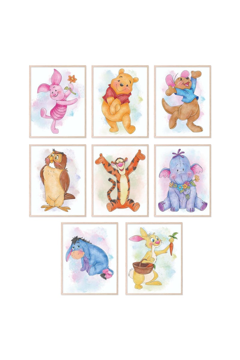BigWig Prints ALAYRA Winnie the Pooh Nursery Decor - Winnie The Pooh Poster, Baby Shower Decorations, Poo Bear Nursery Decor Wall Art, Piglet, Tigger, Eeyore, Rabbit, Owl, Roo - Set of 8 (8x10) Unframed - Image 1