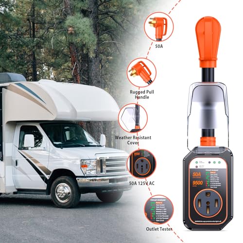 GEARGO RV Surge Protectors 50 Amp Waterproof, [2025 New Upgraded] RV Circuit Analyzer, Full Protection RV Adapter Plug for Camper(Orange) - Image 5