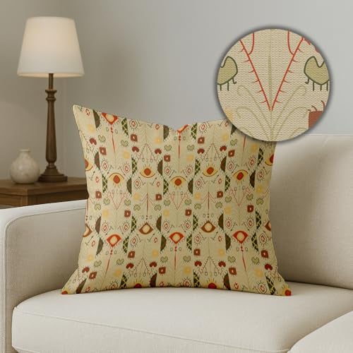 BRICK HOME Set of 5 Polycotton Printed Cushion Covers 18x18 Inches | Traditional Indian Motif & Geometric Design | Beige, Maroon & Pastel Shades | Soft Decorative Pillow Covers for Sofa & Couch - Image 3