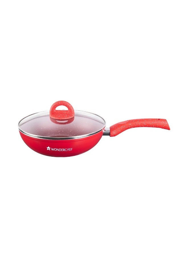 Wonderchef Granite 3 Pc Non-Stick Cookware Set for Kitchen, Fry Pan 26cm, Wok with Lid 26cm, Dosa Tawa 26cm, Non-Toxic PFOA Free, Low-Oil Cooking, Gas Stove & Induction Friendly, 2-Yr Warranty, Red - Image 3