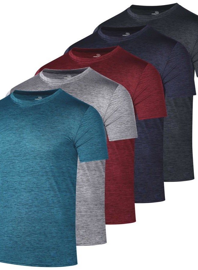 REALESSENTIALS 5 Pack: Men's Dry-Fit Moisture Wicking Active Athletic Performance Crew T-Shirt, Set 1, L - Image 1
