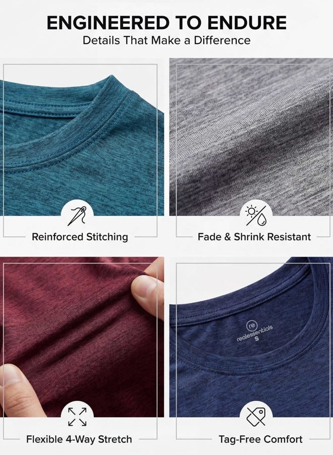 REALESSENTIALS 5 Pack: Men's Dry-Fit Moisture Wicking Active Athletic Performance Crew T-Shirt, Set 1, L - Image 4