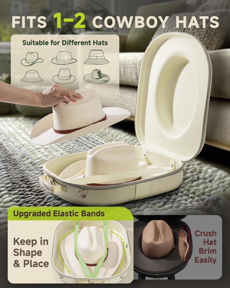 BRANTMAKER Cowboy Hat Box, Cowboy Hat Case for Travel, Crush Proof Storage for Western/Panama/Fedora, Carrier with Adjustable Shoulder Strap & Brush - Image 5