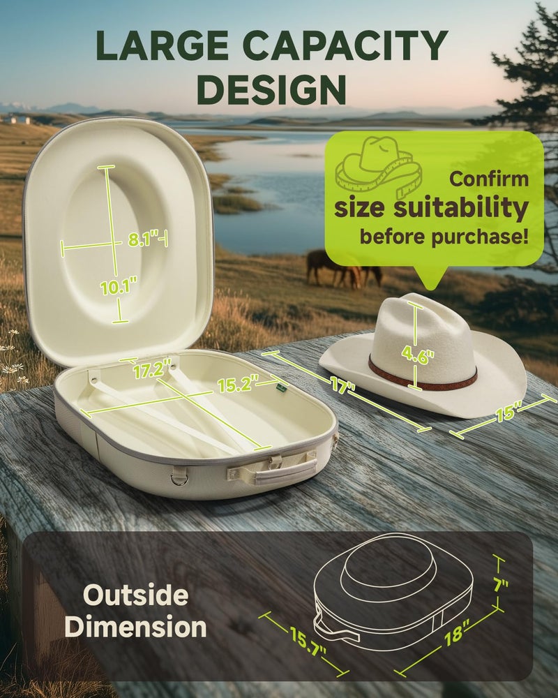 BRANTMAKER Cowboy Hat Box, Cowboy Hat Case for Travel, Crush Proof Storage for Western/Panama/Fedora, Carrier with Adjustable Shoulder Strap & Brush - Image 3