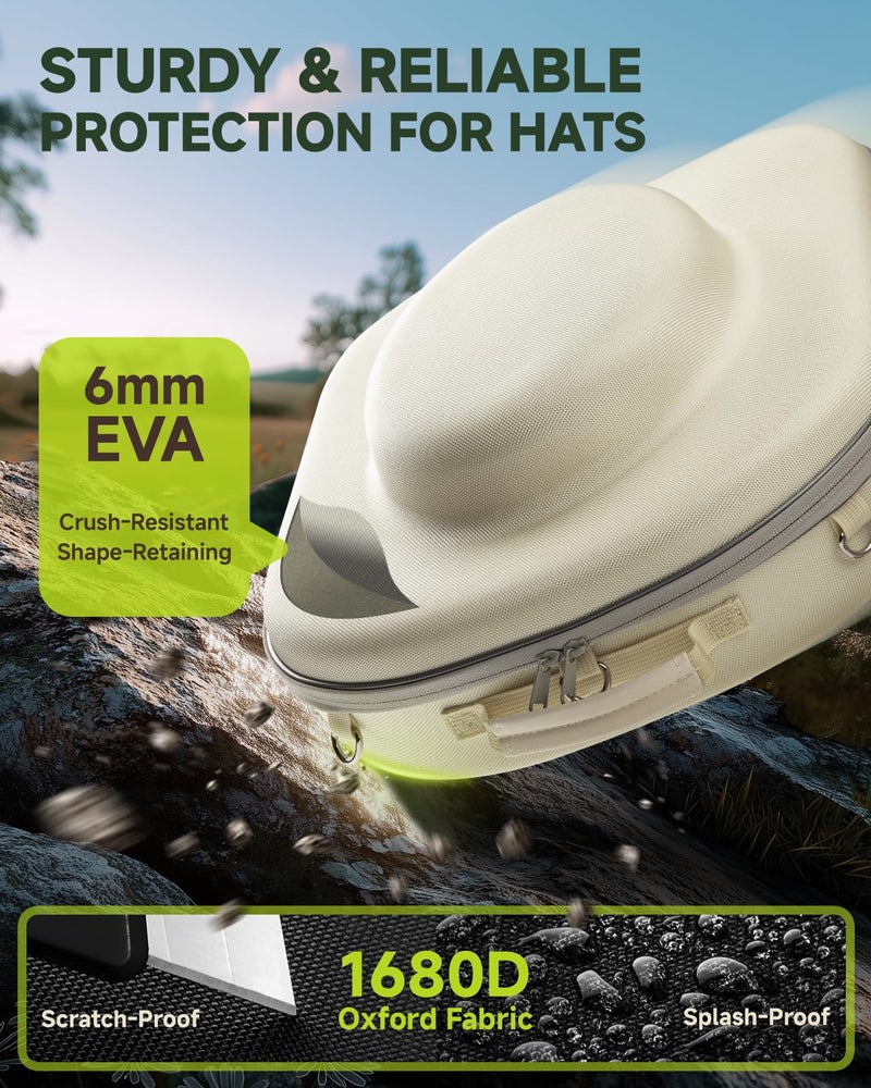 BRANTMAKER Cowboy Hat Box, Cowboy Hat Case for Travel, Crush Proof Storage for Western/Panama/Fedora, Carrier with Adjustable Shoulder Strap & Brush - Image 2