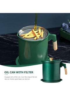 Generic 1.4L Steel Oil Grease Filter Container, Removable Filter, Lid, Frying Oil Degreaser (Metallic Green)  - Image 2