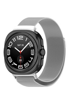 Compatible with Samsung Galaxy Watch 7 Ultra 47mm Band (2024) for Men Women Stainless Steel Magnetic Metal Milanese Loop Mesh Replacement Wristband (Silver)