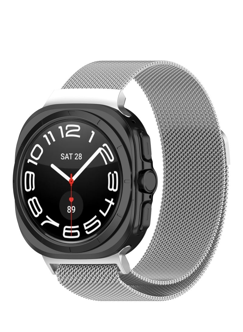 Generic - Compatible with Samsung Galaxy Watch 7 Ultra 47mm Band (2024) for Men Women Stainless Steel Magnetic Metal Milanese Loop Mesh Replacement Wristband (Silver) - Image 1